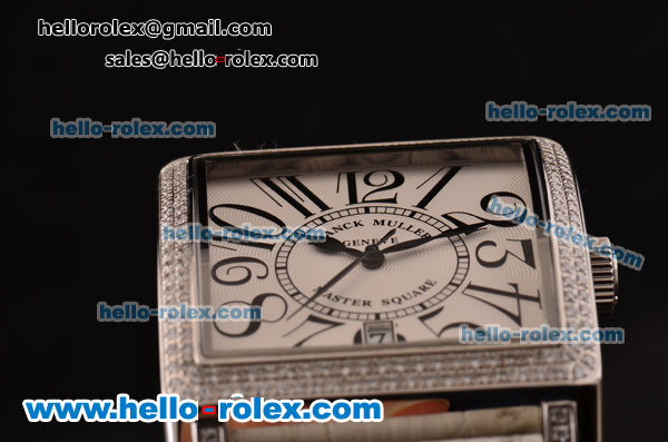 Franck Muller Master Square Swiss Quartz Steel Case with Diamond Bezel and Black Leather Strap - Click Image to Close
